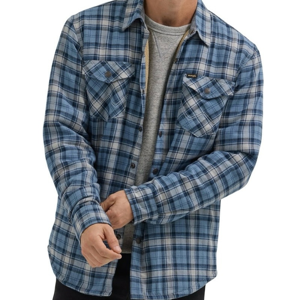 NWT Wrangler Sherpa Lined Relaxed Fit Heavyweight Flannel Shirt Jacket Shacket